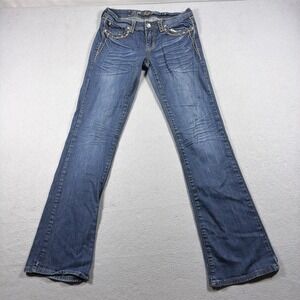LA Idol USA Jeans Women 7 Bootcut Blue Rhinestone Low Rise Studded Denim Y2K